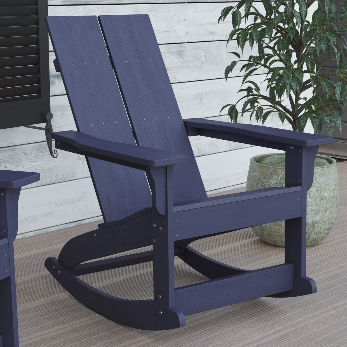 Navy |#| Indoor/Outdoor modern 2-Slat Adirondack Poly Resin Rockers in Navy - Set of 2