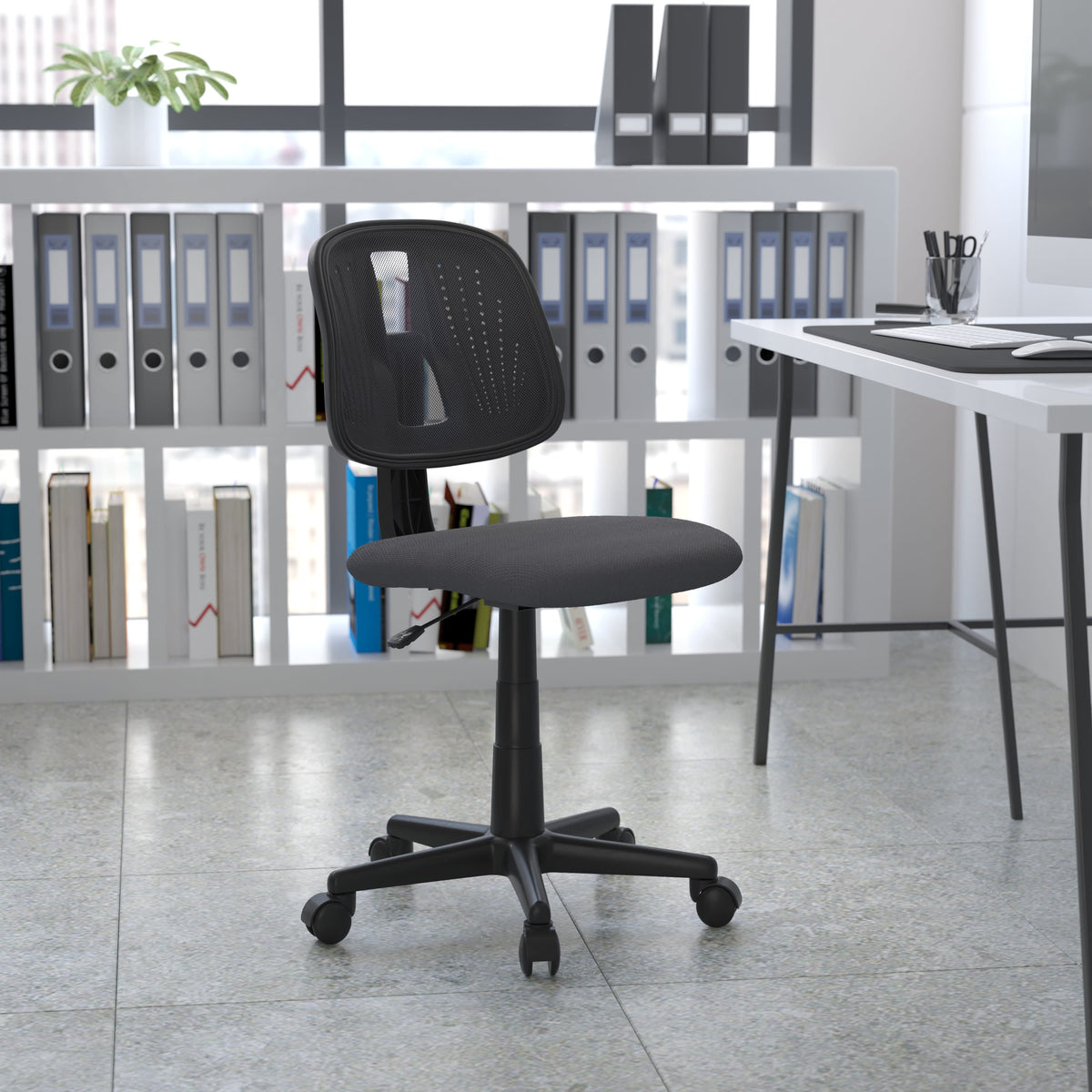 Gray |#| Flash Fundamentals Mid-Back Gray Mesh Swivel Task Office Chair with Pivot Back