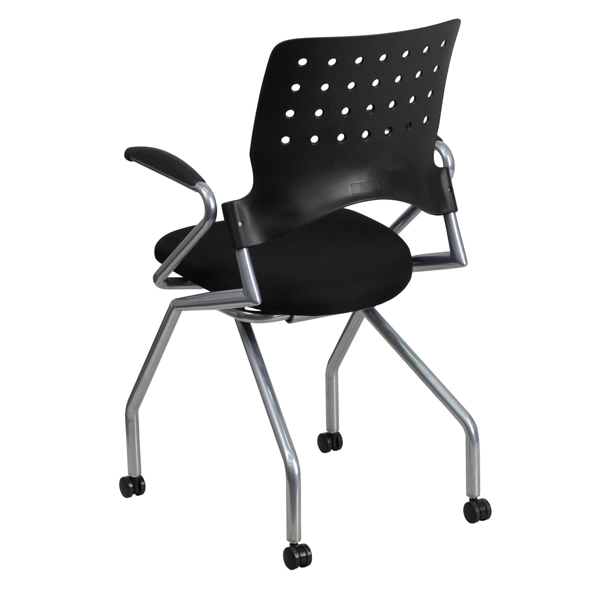 Black Fabric |#| Galaxy Mobile Nesting Chair with Curved Back and Black Fabric Seat with Arms