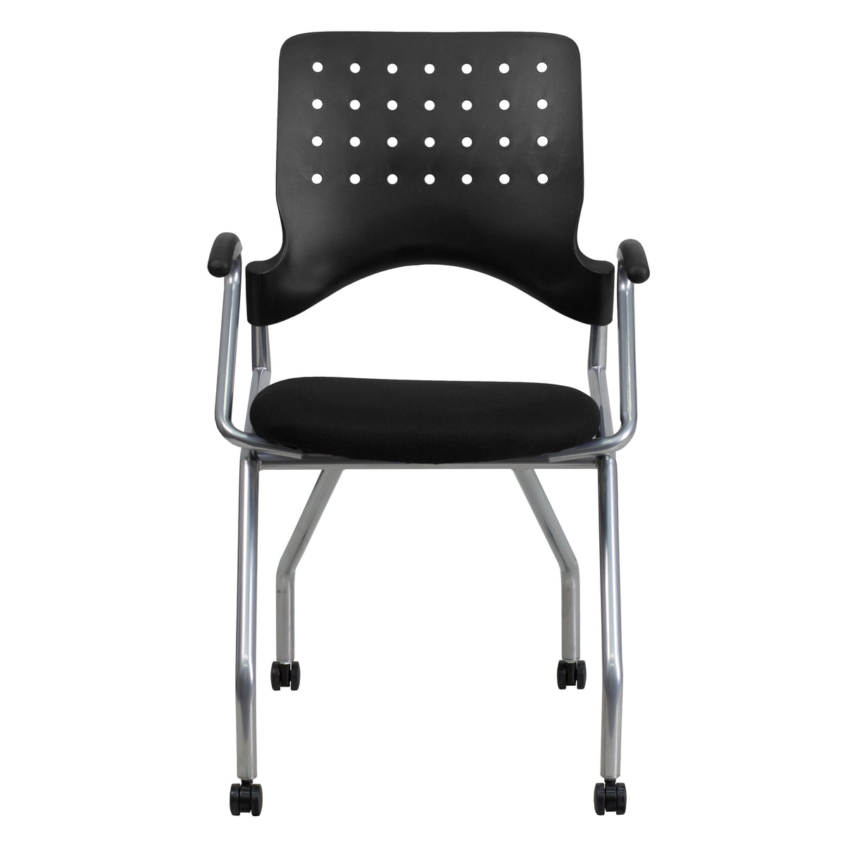 Black Fabric |#| Galaxy Mobile Nesting Chair with Curved Back and Black Fabric Seat with Arms