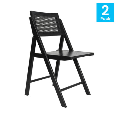 Galene Set of 2 Cane Rattan Folding Chairs with Solid Wood Frame and Seat and Ventilated Back, Perfect for Events or Additional Seating