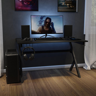 Gaming Desk 45.25" x 29" Computer Table Gamer Workstation with Headphone Holder and 2 Cable Management Holes - View 2