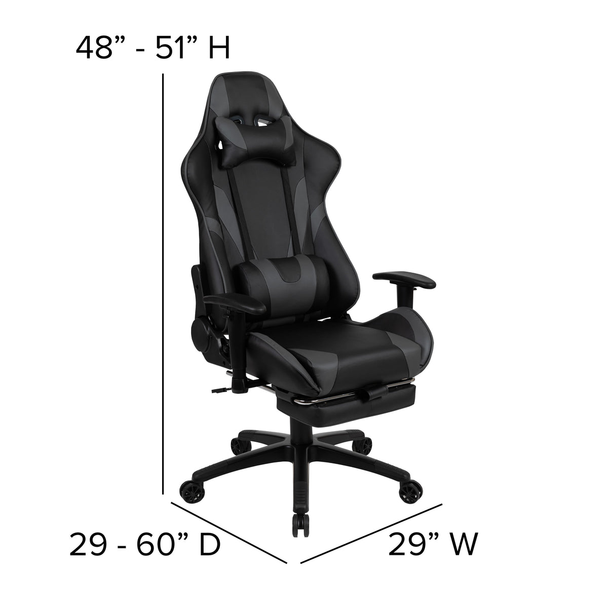 Gray |#| Black/Gray Gaming Desk Set - Cup/Headset Holder/Reclining & Footrest