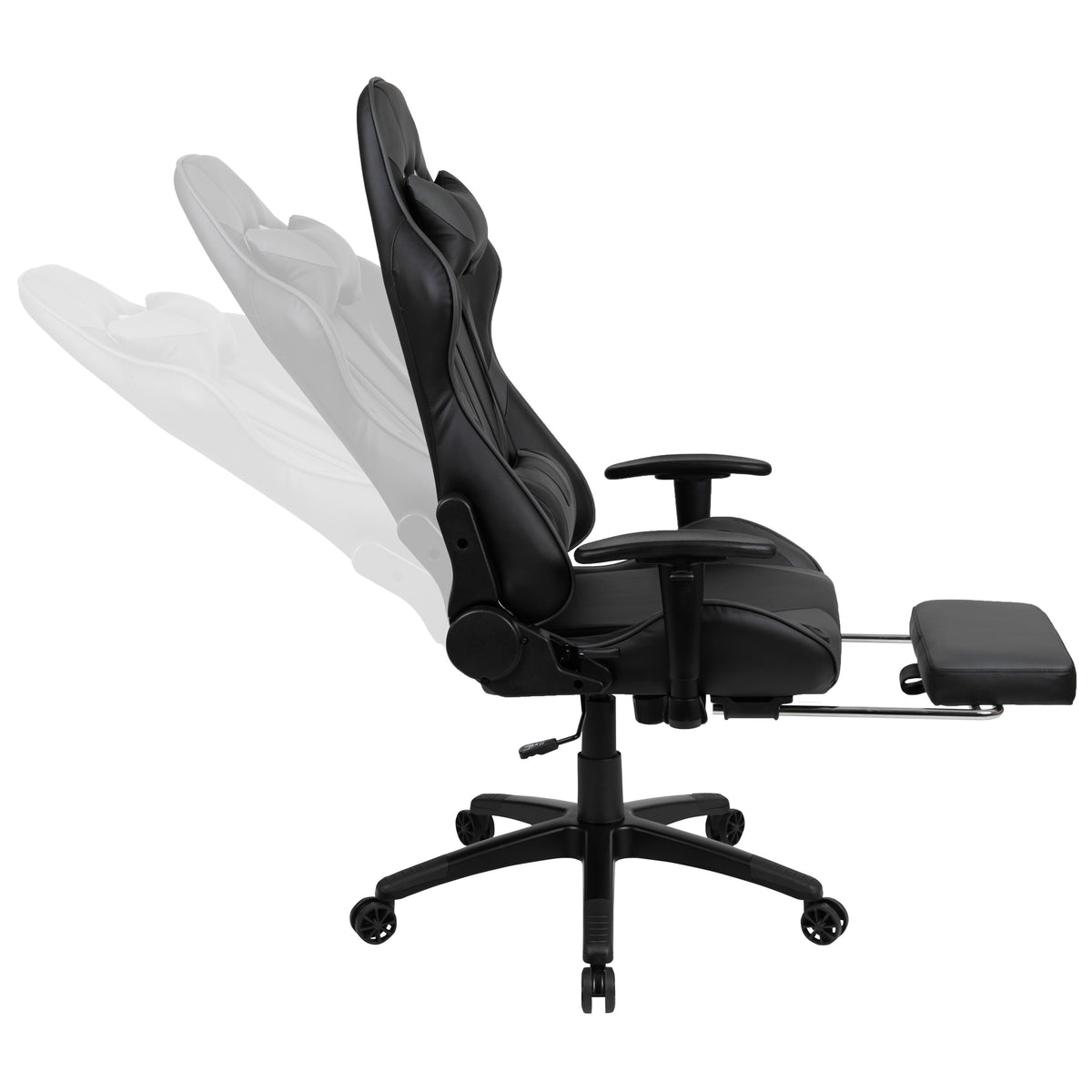 Gray |#| Black/Gray Gaming Desk Set - Cup/Headset Holder/Reclining & Footrest