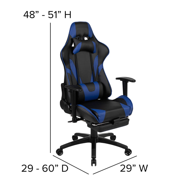 Blue |#| Black/Blue Gaming Desk Set - Cup/Headset Holder/Reclining & Footrest