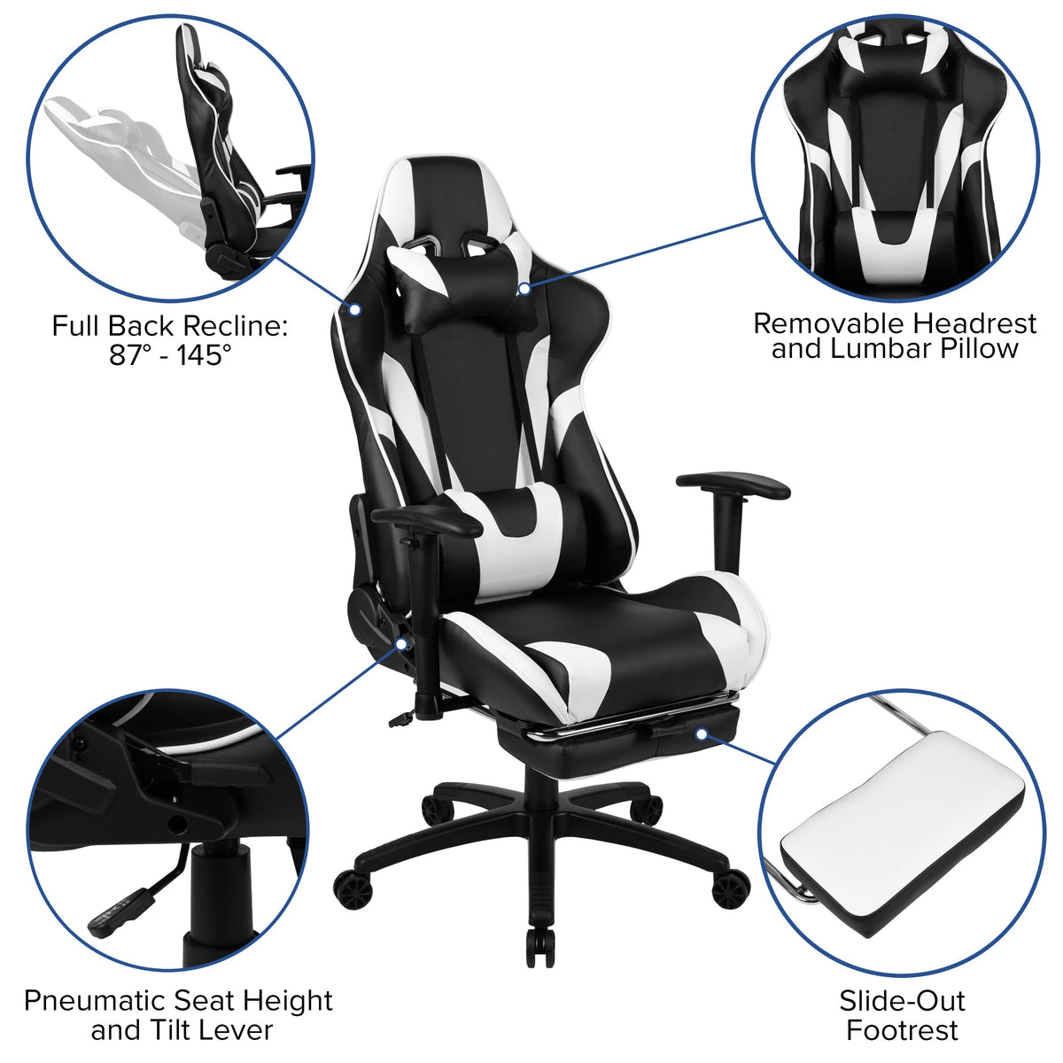 Black |#| Black/Black Gaming Desk Set - Cup/Headset Holder/Reclining & Footrest