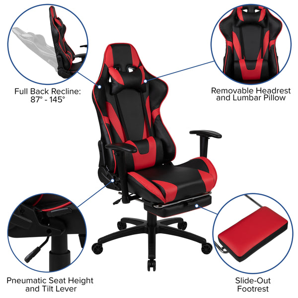 Red |#| Black/Red Gaming Desk Set - Cup/Headset Holder/Reclining & Footrest