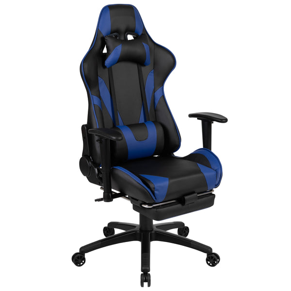 Blue |#| Gaming Bundle-Cup/Headphone Desk & Blue Reclining Footrest Chair