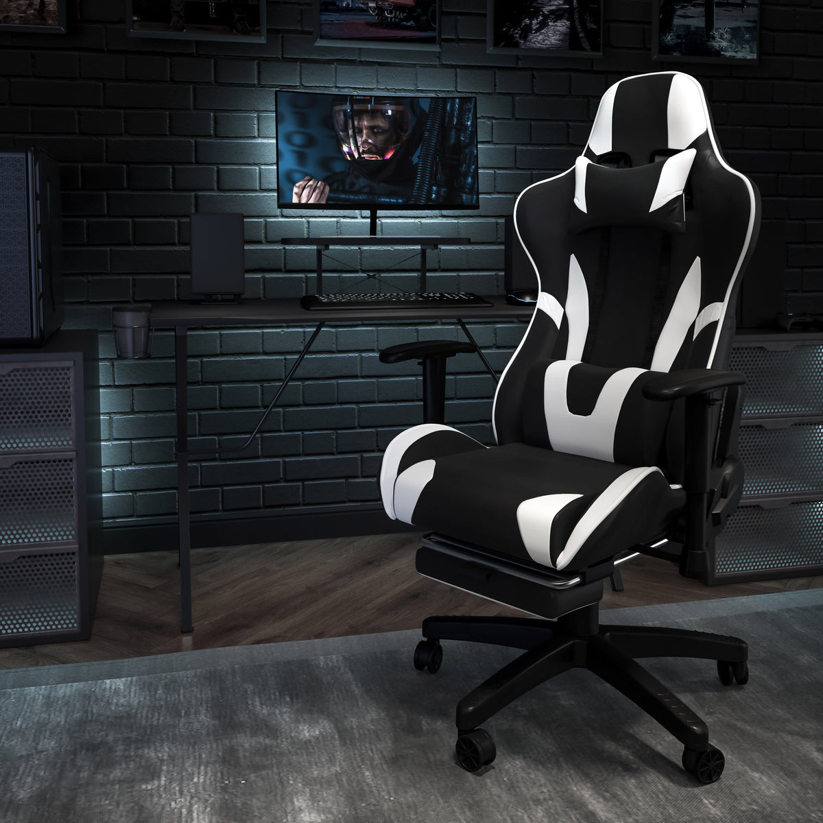 Black |#| Black Gaming Desk & Chair Set with Cup Holder, Headphone Hook, and Monitor Stand