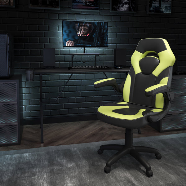 Green |#| Black/Green Gaming Desk Set with Cup Holder, Headphone Hook, and Monitor Stand