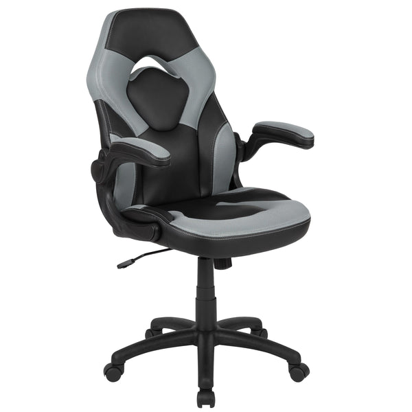 Gray |#| Black/Gray Gaming Desk Set with Cup Holder, Headphone Hook, and Monitor Stand