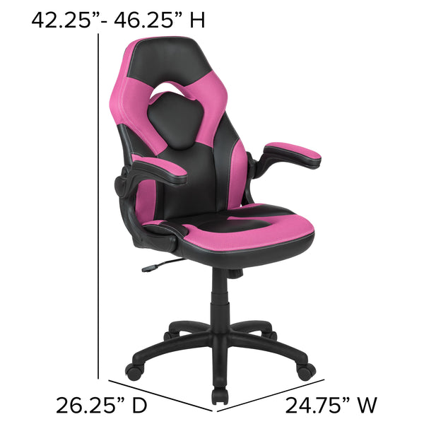 Pink |#| Black/Pink Gaming Desk Set with Cup Holder, Headphone Hook, and Monitor Stand