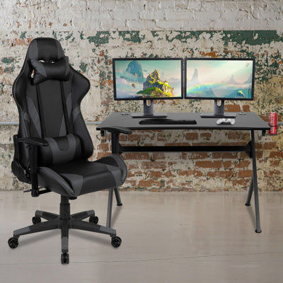 Gaming Desk and Reclining Gaming Chair Set with Cup Holder, Headphone Hook & 2 Wire Management Holes