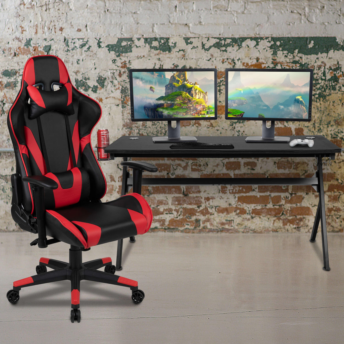 Red |#| Black/Red Gaming Desk Bundle - Cup/Headset Holder/Mouse Pad Top