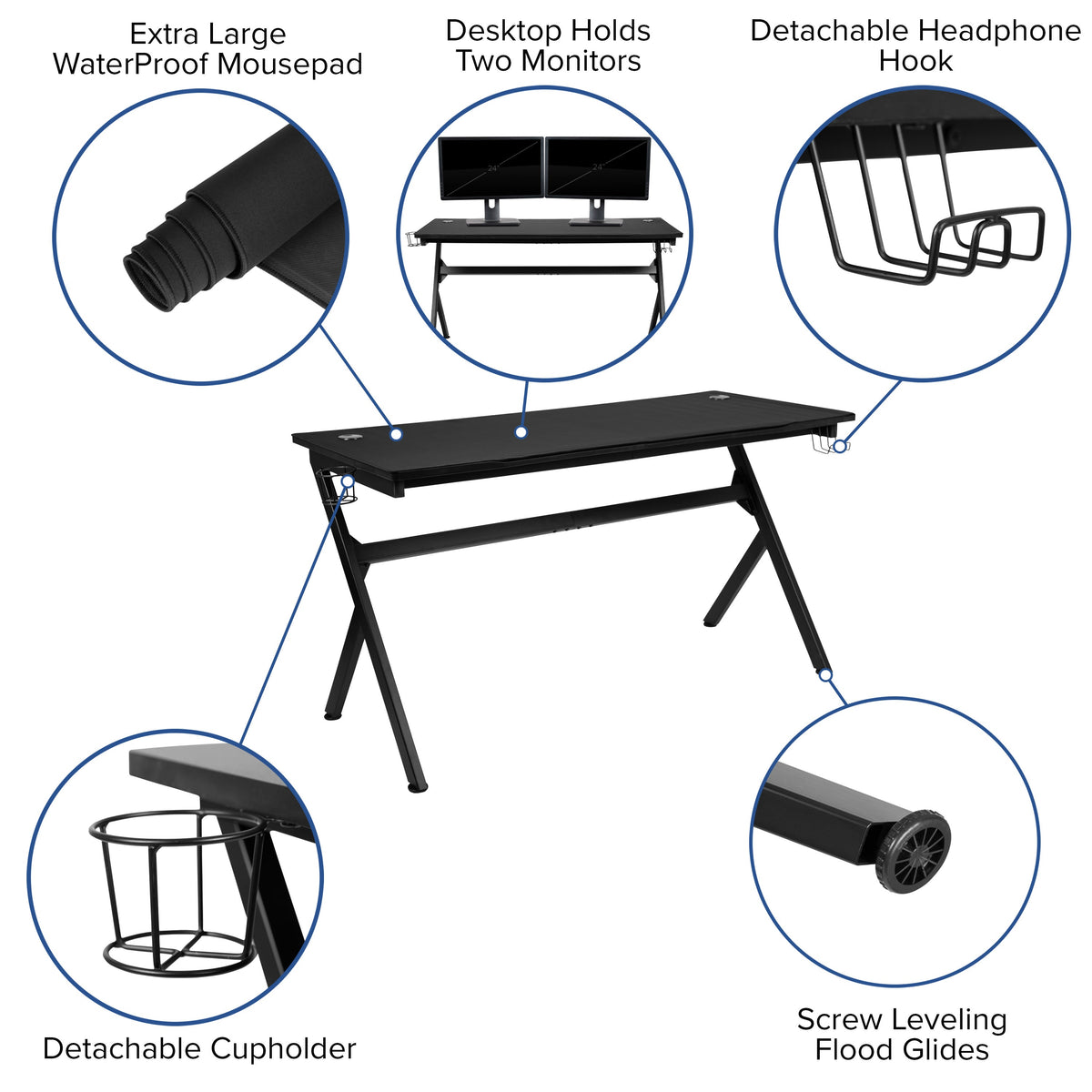 Red |#| Black/Red Gaming Desk Bundle - Cup/Headset Holder/Mouse Pad Top