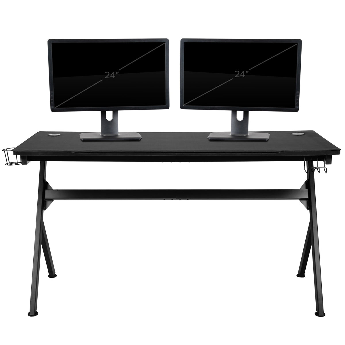 Gray |#| Black/Gray Gaming Desk Bundle - Cup/Headset Holder/Mouse Pad Top