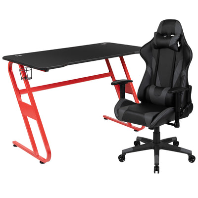 Gaming Desk and Reclining Gaming Chair Set with Cup Holder and Headphone Hook