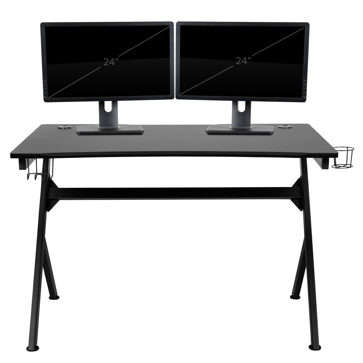 Black |#| Black/Black Gaming Desk Set - Cup/Headset Holder/Reclining & Footrest