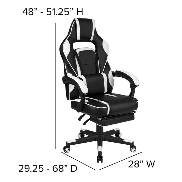 White |#| Black/White Gaming Desk Set - Cup/Headset Holder/Reclining & Footrest