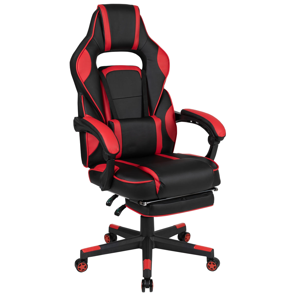 Red |#| Black/Red Gaming Desk Set - Cup/Headset Holder/Reclining & Footrest