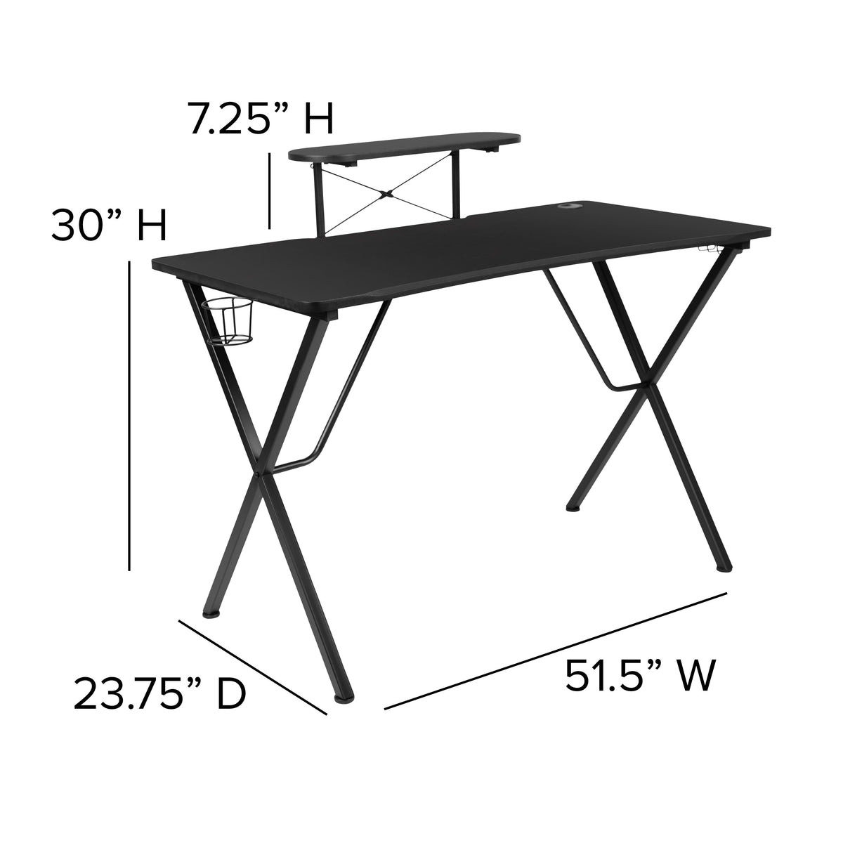 Black |#| Gaming Bundle-Cup/Headphone Desk & Black Reclining Footrest Chair