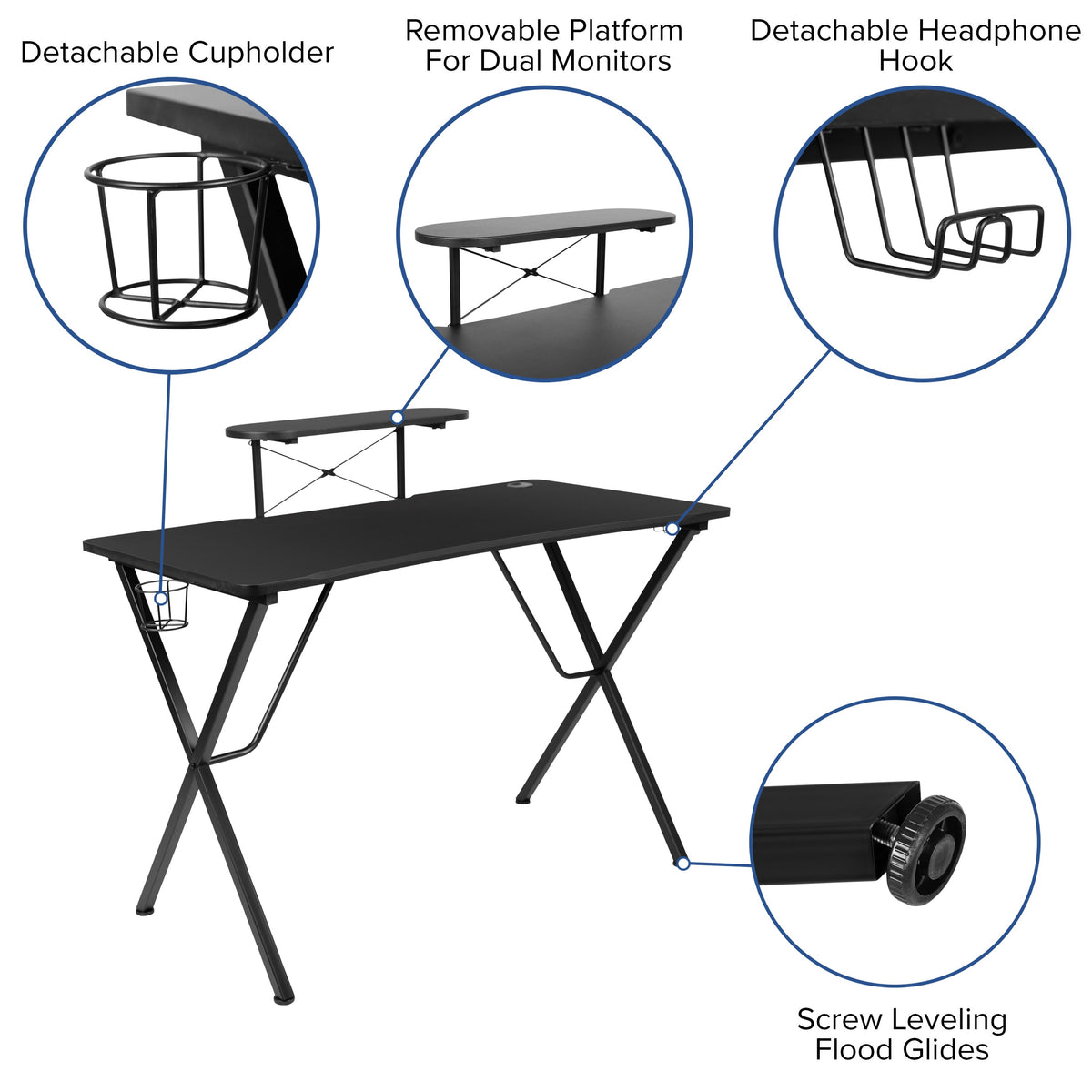 Red |#| Gaming Bundle-Cup/Headphone Desk & Red Reclining Footrest Chair