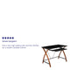 Black Top/Cherry Frame |#| Black Glass Computer Desk with Pull-Out Keyboard Tray and Crisscross Frame