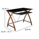 Black Top/Cherry Frame |#| Black Glass Computer Desk with Pull-Out Keyboard Tray and Crisscross Frame