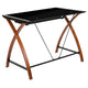 Black Top/Cherry Frame |#| Black Glass Computer Desk with Pull-Out Keyboard Tray and Crisscross Frame