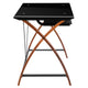 Black Top/Cherry Frame |#| Black Glass Computer Desk with Pull-Out Keyboard Tray and Crisscross Frame