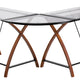 Clear Top/Cherry Frame |#| Glass L-Shape Desk with Pull-Out Keyboard Tray & Cherry Finish Crisscross Legs