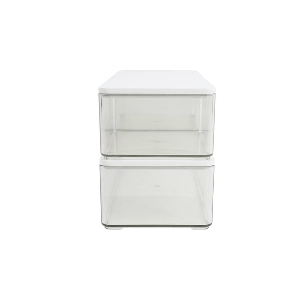 Clear/White Engineered Top |#| Premium Clear Plastic Storage Boxes with White Engineered Wood Lids-3 Pack