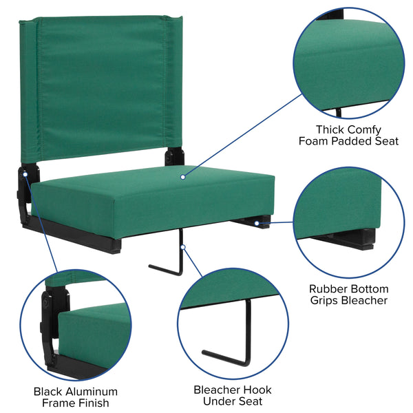 Hunter Green |#| 500 lb. Rated Lightweight Stadium Chair-Handle-Padded Seat, Hunter Green