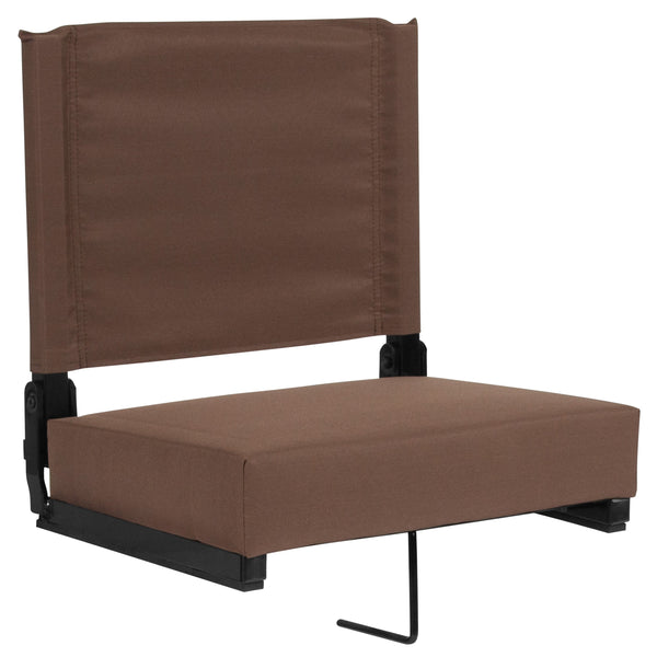 Brown |#| 500 lb. Rated Lightweight Stadium Chair-Handle-Padded Seat, Brown