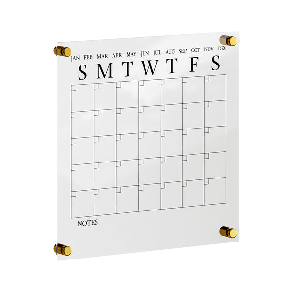 Clear/Black |#| Premium Clear Acrylic Wall Calendar with Black Printing and Dry Erase Marker