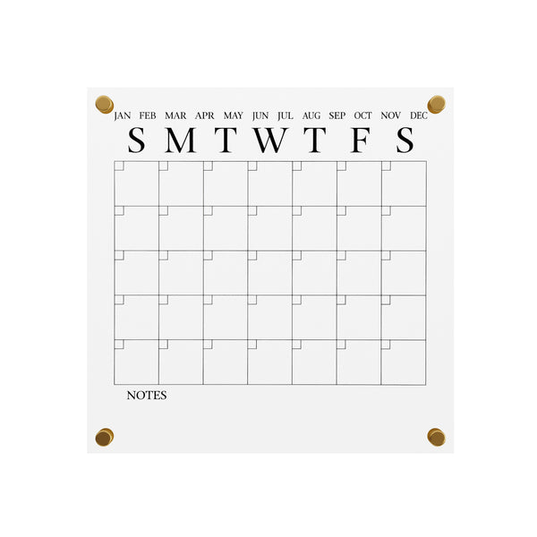 Clear/Black |#| Premium Clear Acrylic Wall Calendar with Black Printing and Dry Erase Marker