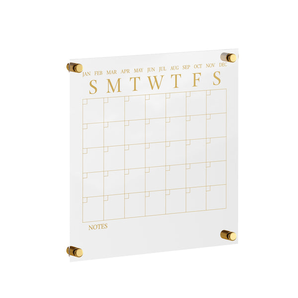 Clear/Gold |#| Premium Clear Acrylic Wall Calendar with Gold Printing and Dry Erase Marker