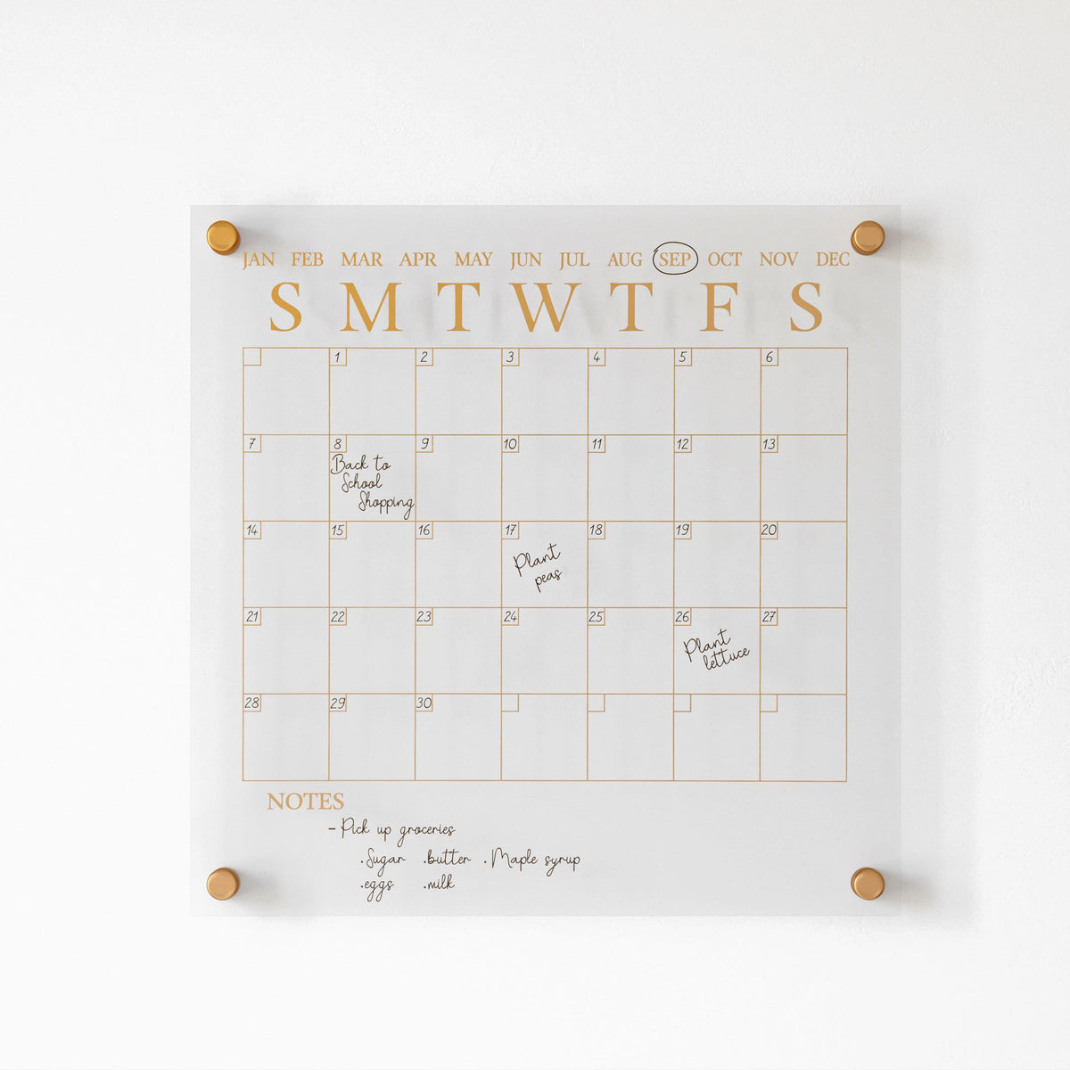 Clear/Gold |#| Premium Clear Acrylic Wall Calendar with Gold Printing and Dry Erase Marker