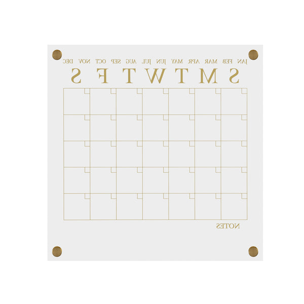 Clear/Gold |#| Premium Clear Acrylic Wall Calendar with Gold Printing and Dry Erase Marker