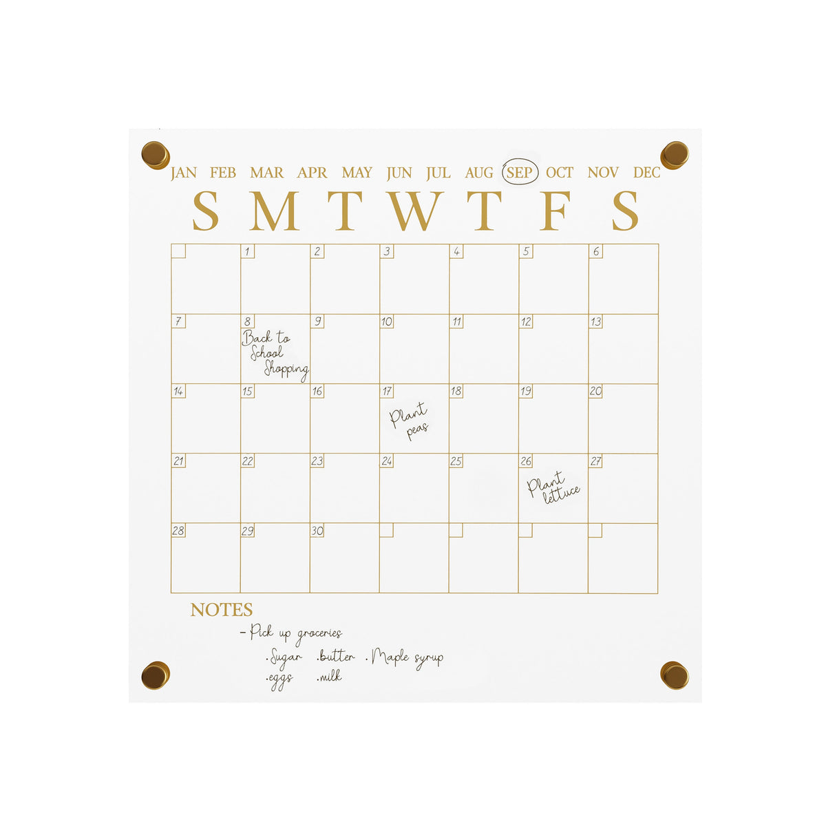 Clear/Gold |#| Premium Clear Acrylic Wall Calendar with Gold Printing and Dry Erase Marker