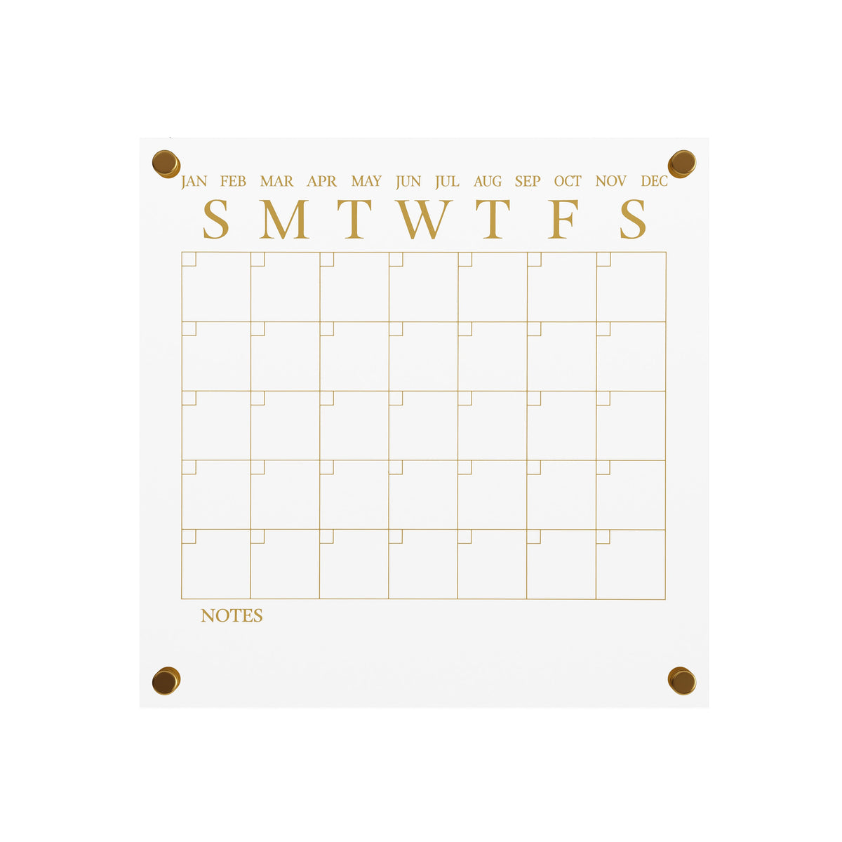 Clear/Gold |#| Premium Clear Acrylic Wall Calendar with Gold Printing and Dry Erase Marker