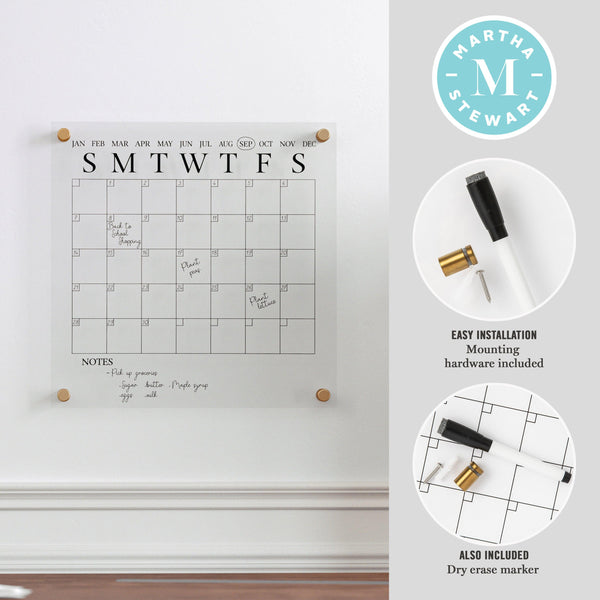 Clear/Black |#| Premium Clear Acrylic Wall Calendar with Black Printing and Dry Erase Marker