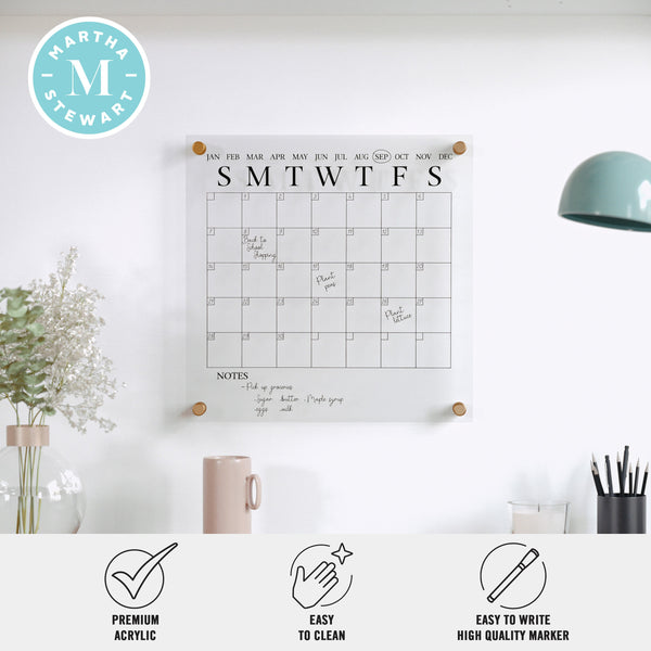 Clear/Black |#| Premium Clear Acrylic Wall Calendar with Black Printing and Dry Erase Marker