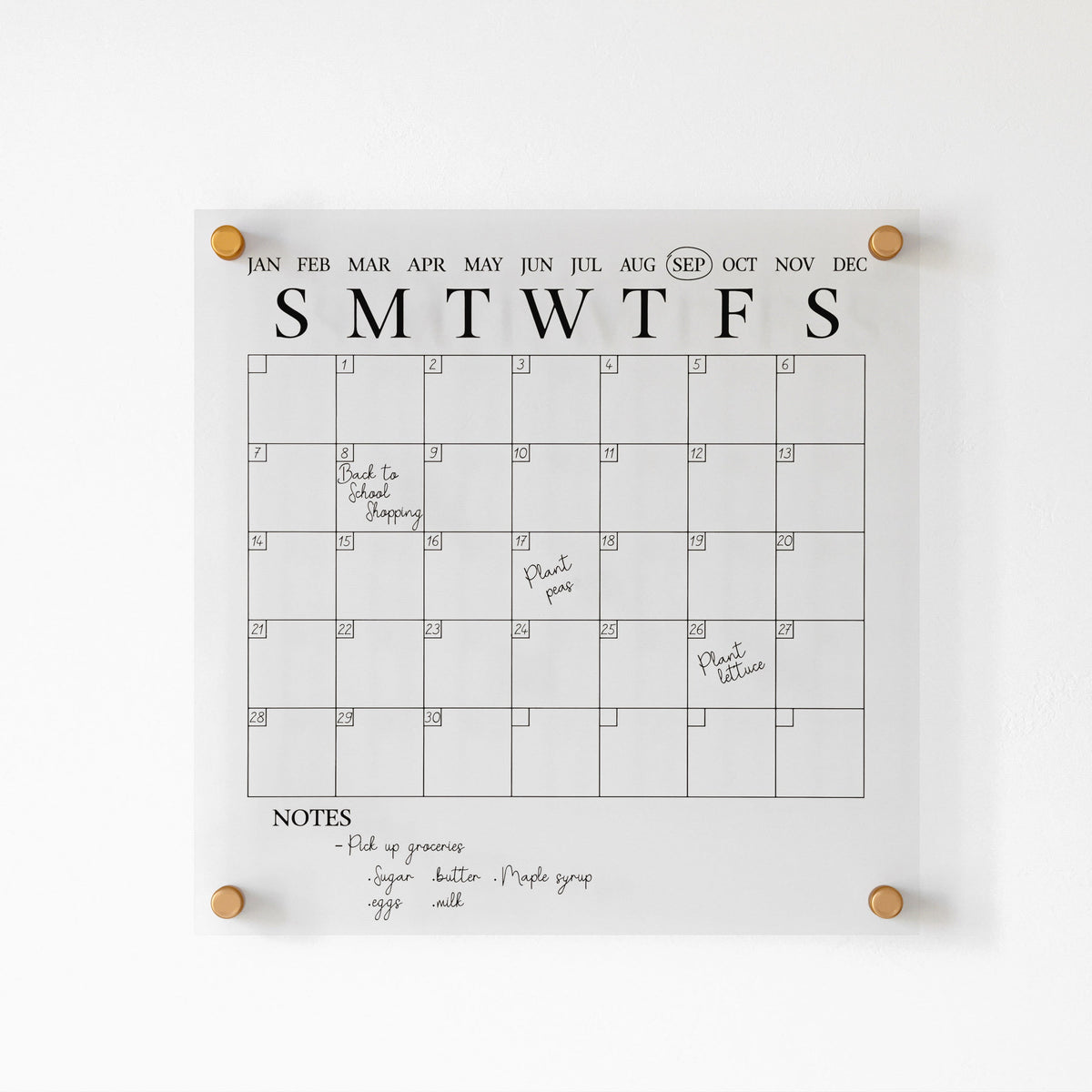 Clear/Black |#| Premium Clear Acrylic Wall Calendar with Black Printing and Dry Erase Marker