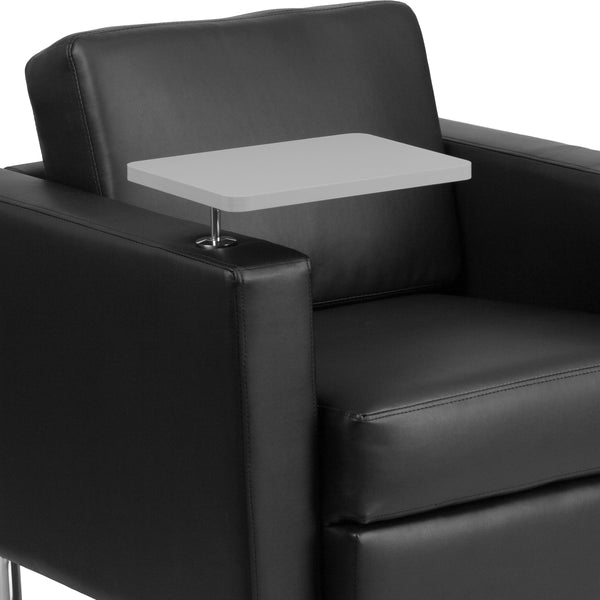 Black LeatherSoft |#| Black LeatherSoft Guest Chair with Tablet Arm, Tall Chrome Legs and Cup Holder