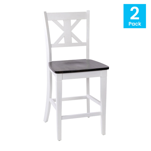 White Wash |#| Commercial Grade Wooden Counter Height Stool in Antique White Wash, Set of 2