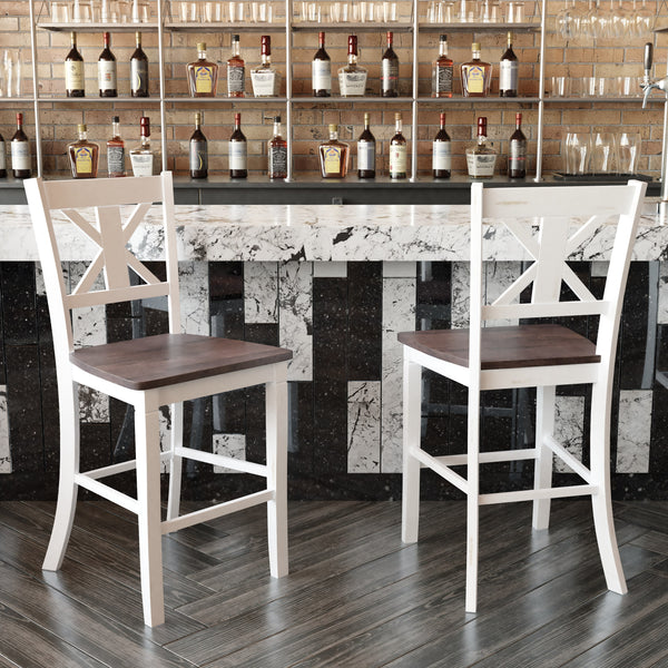 White Wash |#| Commercial Grade Wooden Counter Height Stool in Antique White Wash, Set of 2