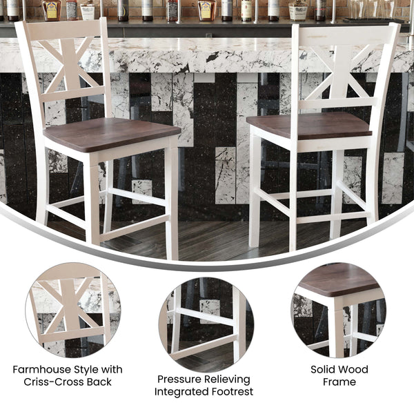White Wash |#| Commercial Grade Wooden Counter Height Stool in Antique White Wash, Set of 2