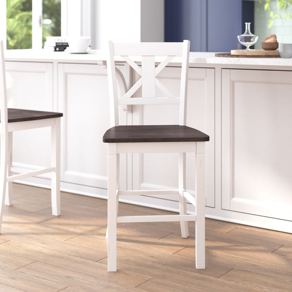 White Wash |#| Commercial Grade Wooden Counter Height Stool in Antique White Wash, Set of 2