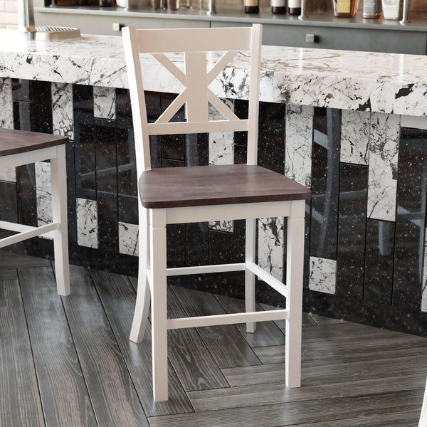 White Wash |#| Commercial Grade Wooden Counter Height Stool in Antique White Wash, Set of 2